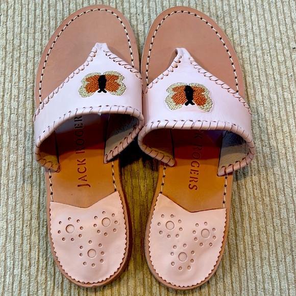Jack Rogers Blush and embroidered Butterfly slip on sandals - Size 6 - Picture 10 of 12